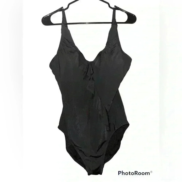 Garnet Hill One Piece Ruffle Black Swimsuit Size 10 - Picture 1 of 4